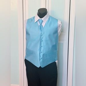 Blue Ice Frozen Herringbone Closed Back Vest Wedding Prom Men’s S Small with tie